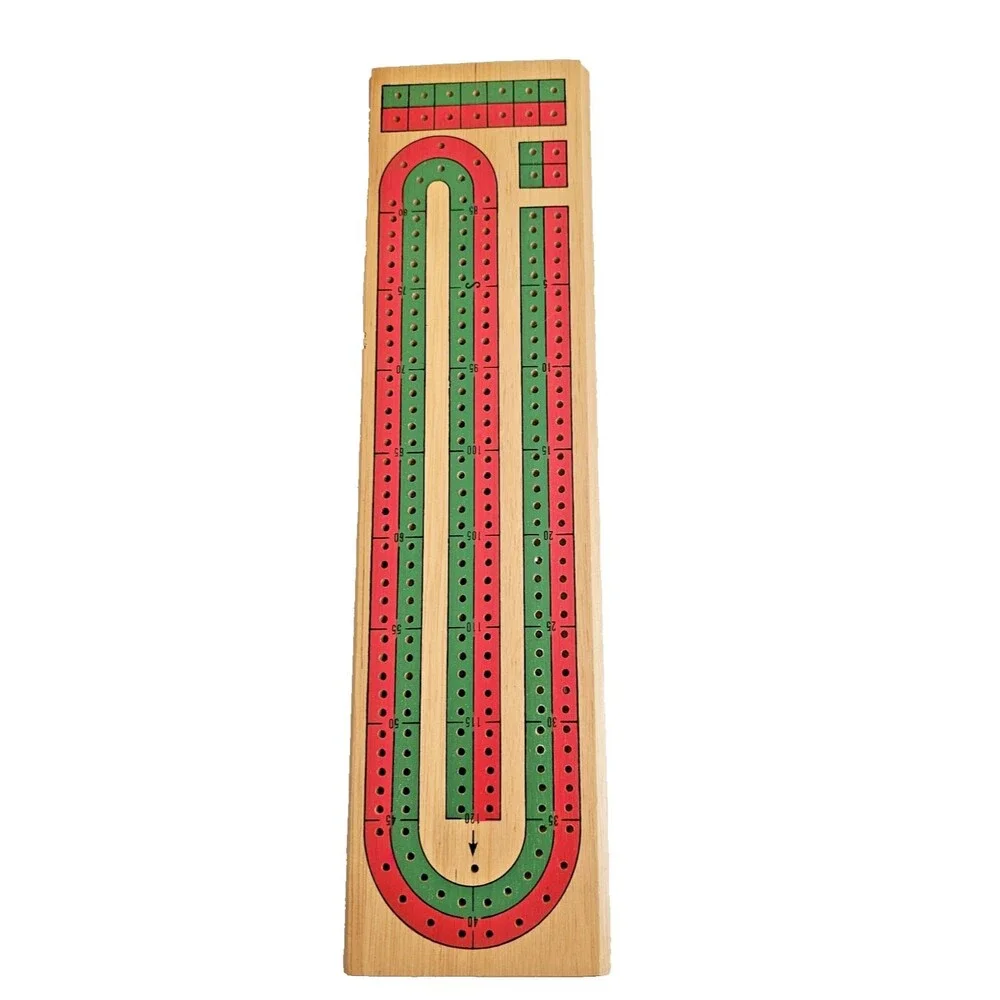 Cribbage Board Wooden With 6 Pegs Included 13.5 in Long 3.5 in Wide Two Track